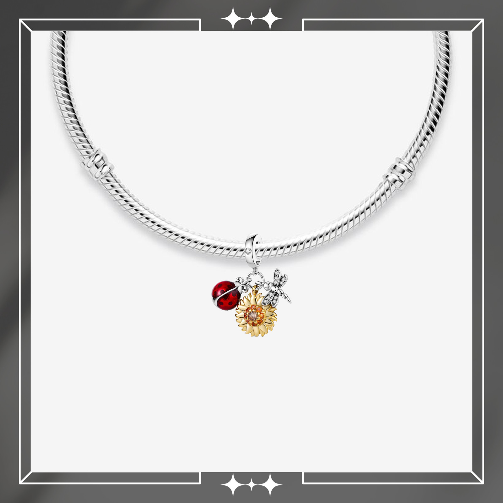 Ladybug, Dragonfly And Sunflower Charm For Bracelet, Ladybug Charm