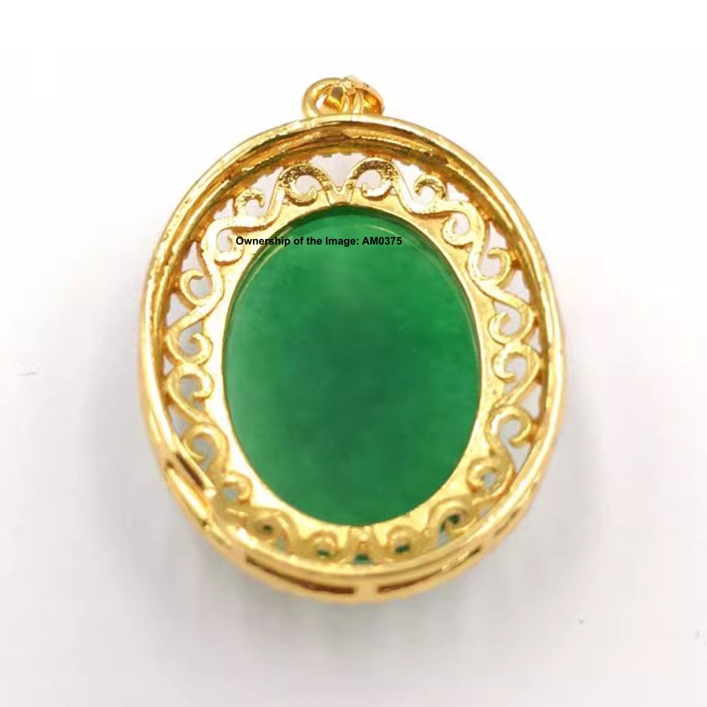 New Yellow Alloy Heating Jade Pendant Zircon and Green Oval Jade Pendant 37mm H