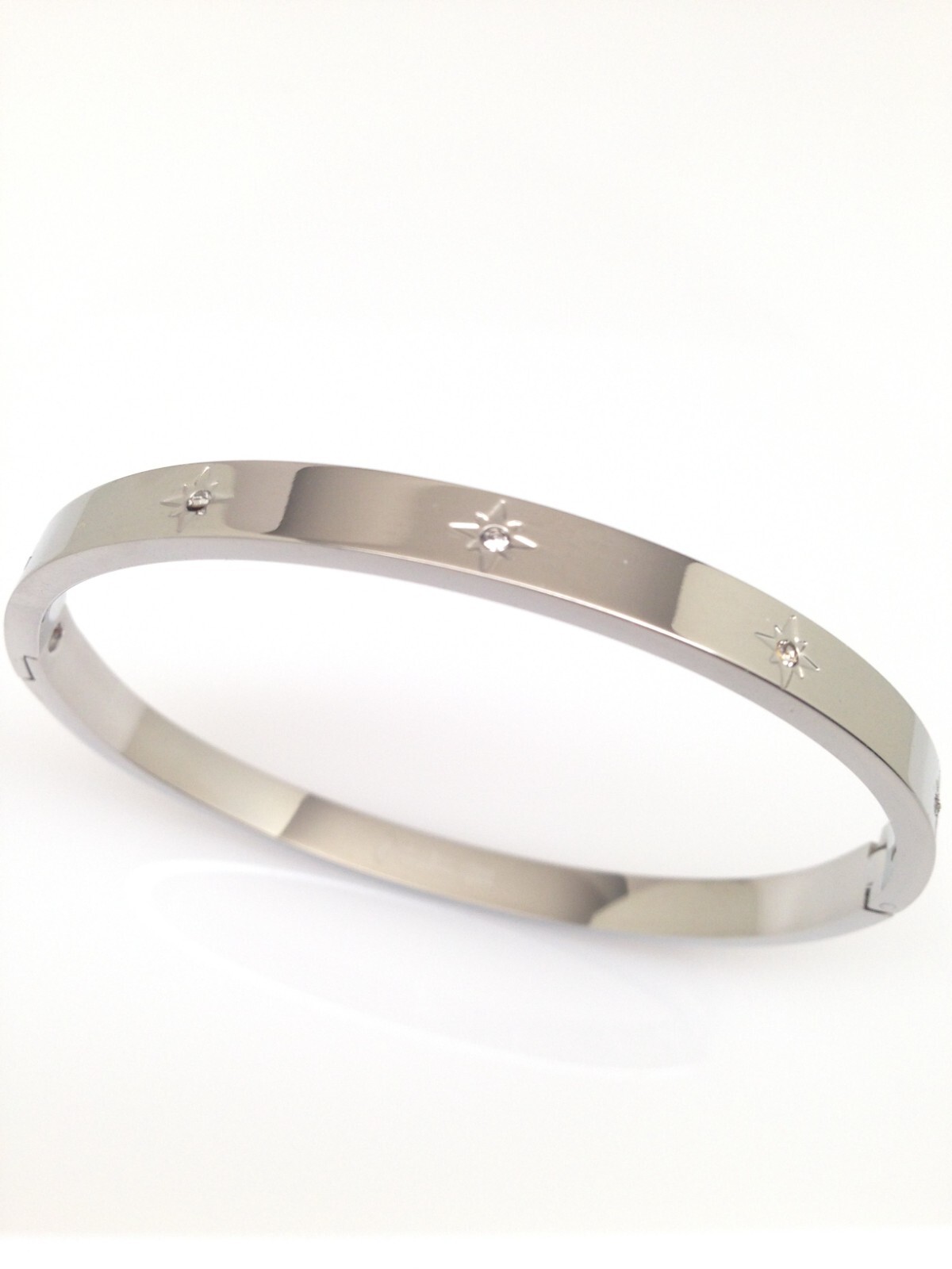 Stainless Steel CZ North Star Station Bangle Bracelet 6.75″ 5mm