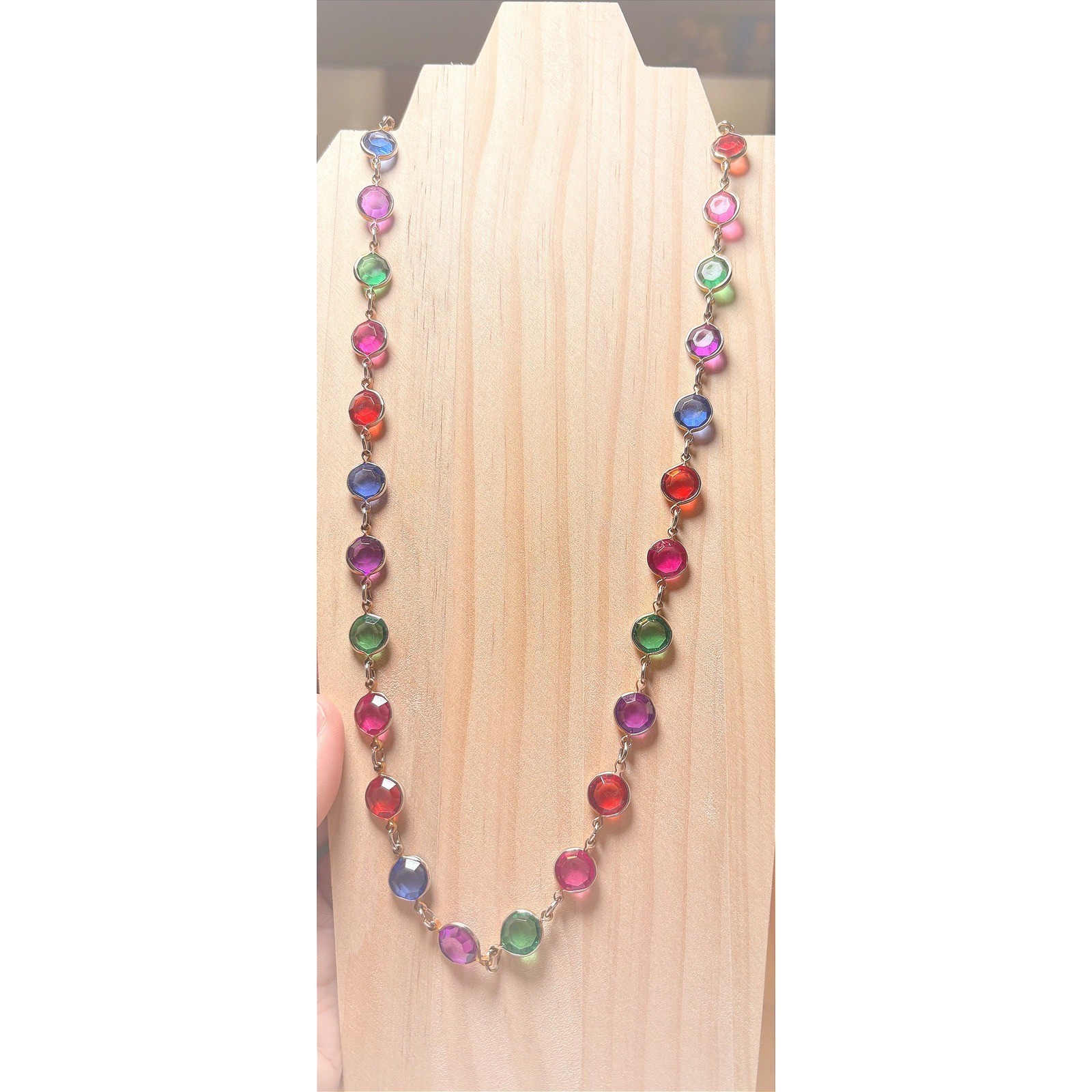 Colorful Station Necklace Women 30in Multicolor Excellent Bezel Set Rainbow