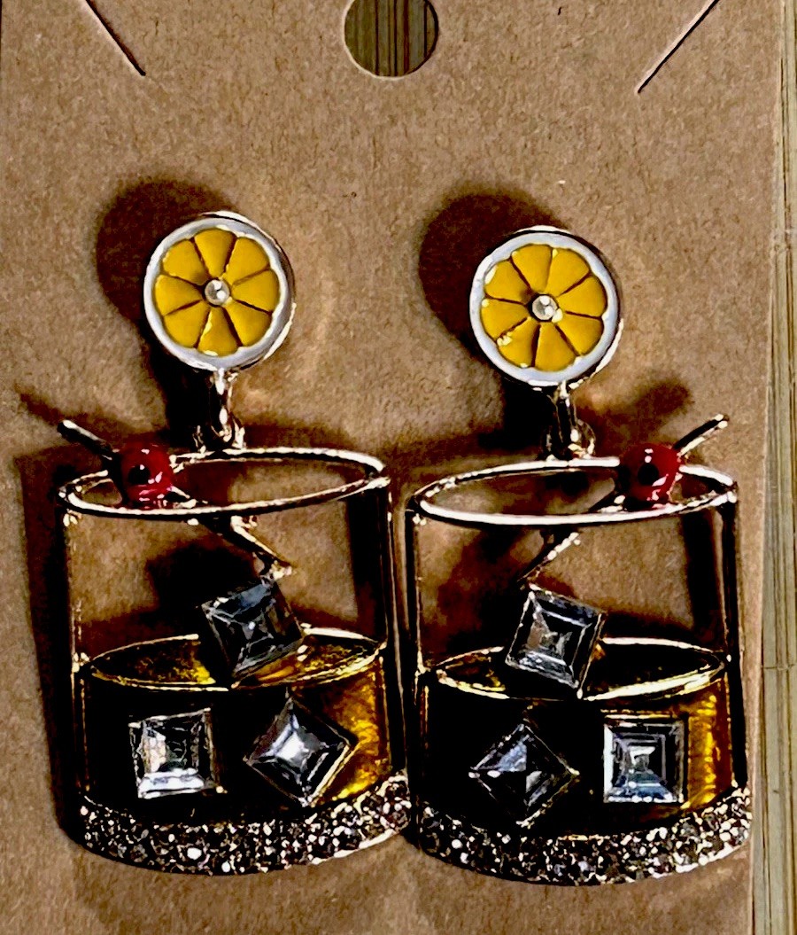 Whiskey Rocks Glass COCKTAIL SPARKLING COLORFUL Stud Dangle Earrings