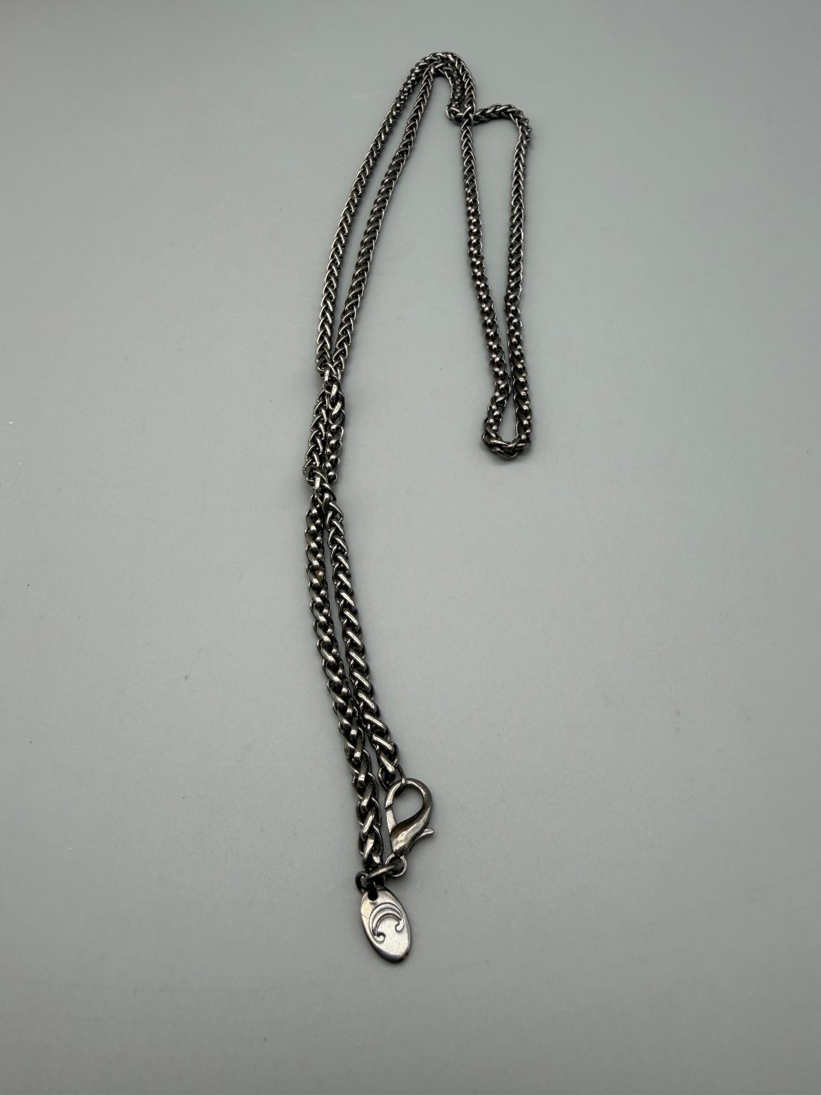 Foxtail Wheat Chain Necklace Dark Silver Tone 32″ L Unisex C Marked Tag