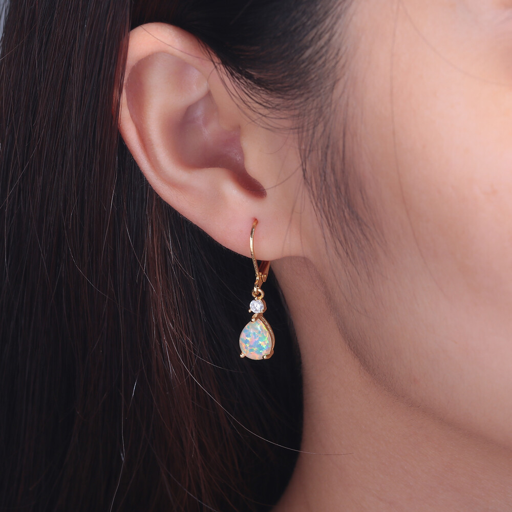 Gemstone Black Fire Opal Dangle Silver Earrings 925 Silver Women Jewelry