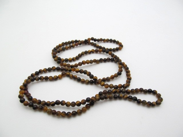 Vintage Tigers Eye Natural Stone 4.5mm Round Ball Necklace 35 In
