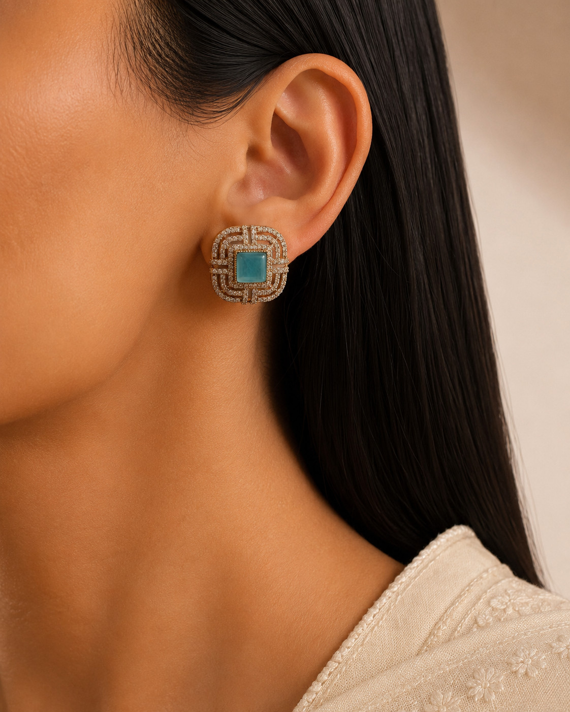 Nida Modest Aqua Blue Contemporary Kundan Choker Set with Earrings Roz Jewellers