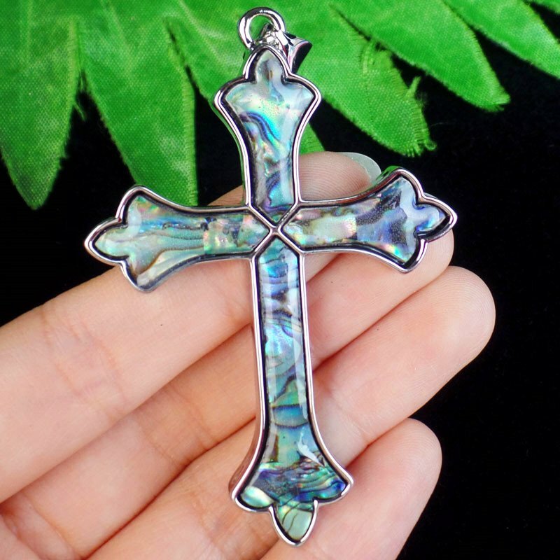 68x47x3mm Wrapped Abalone Shell Carved Cross Pendant Bead SH50