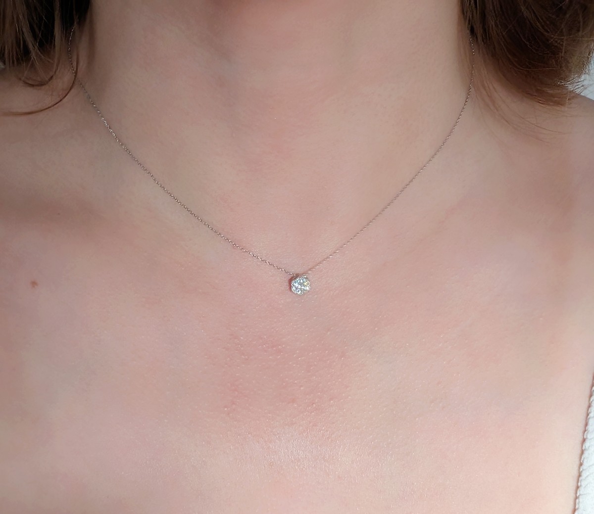 Pt900 0.15ct Diamond Pendant Pt850 15″ Dainty Chain Necklace 1.5grams