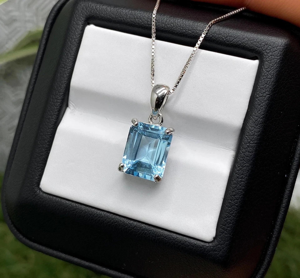 20.98 Ct Santa Maria Aquamarine Emerald Cut Pendant 925 Silver Jewelry Necklace