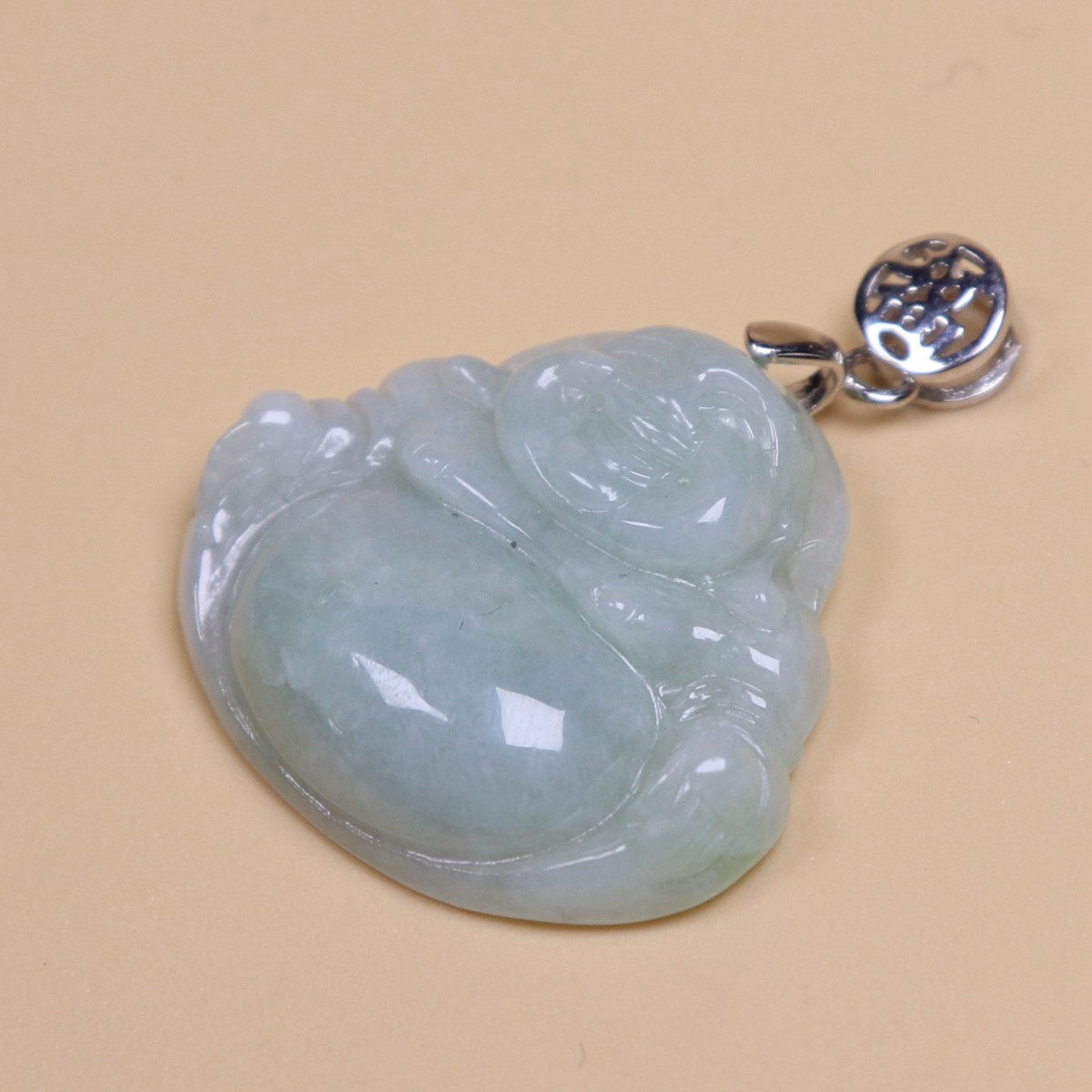 Certified Green jade jadeite Maitreya Buddha pendant 925 Silver buckle 39386 佛公