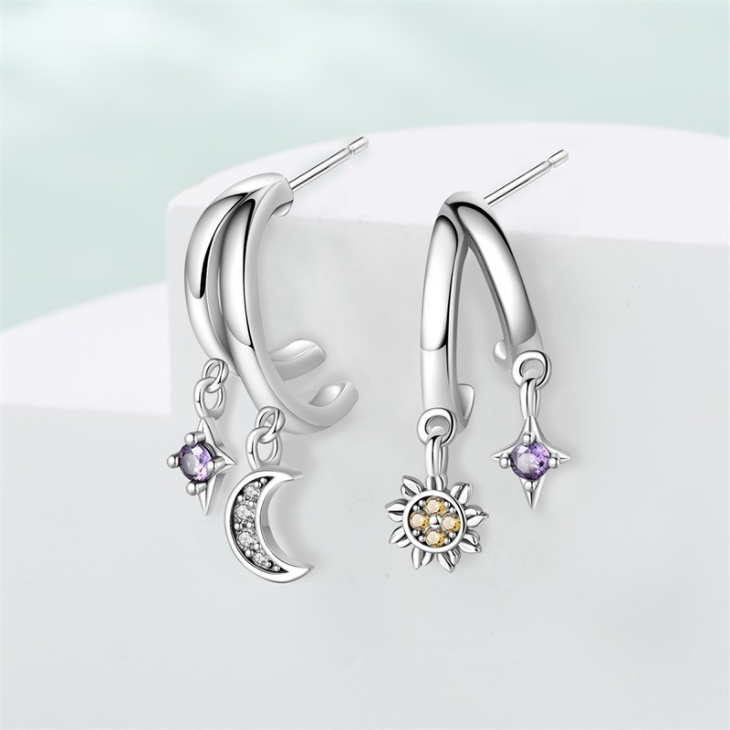 KUNSIR 925 Sterling Silver Sun and Moon Stud Earrings For Women Jewelry Gifts