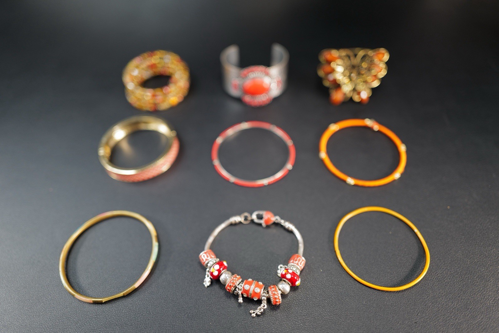 9 Pc Bracelet Gold & Silver Tone Orange Red Brown Mix Styles Bangles K39