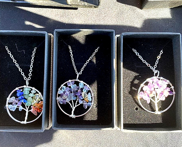 Tree of Life Chakra Healing Crystal Natural Gemstone Pendant Necklace – 12″