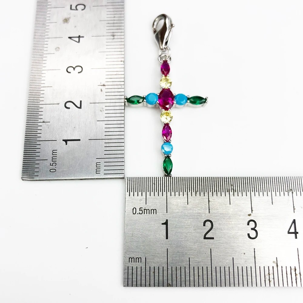 Multicolor Rainbow Exquisite Cross Pendant Charm 925 Silver Lobster Lock