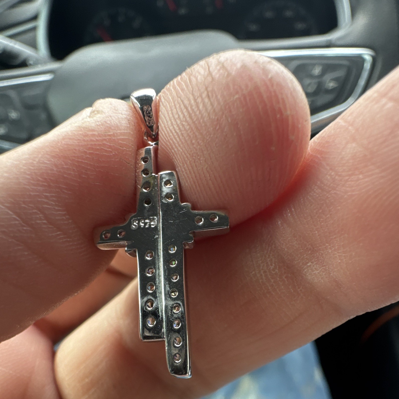 925 Sterling Silver Pavé Round CZ Cross Pendant, Religious, Signed
