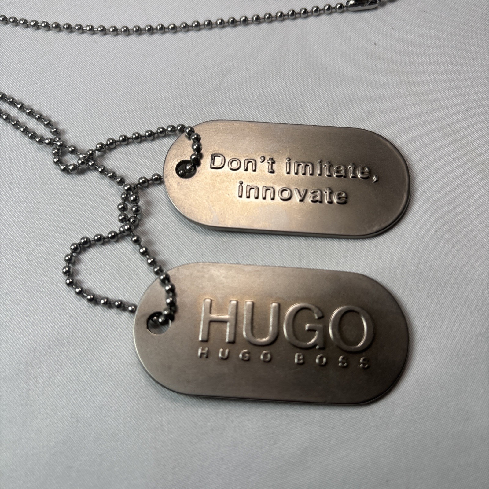 Vintage Hugo Boss Men Fragrance Dogtag + Don’t Imitate Innovate Dog Tag Necklace
