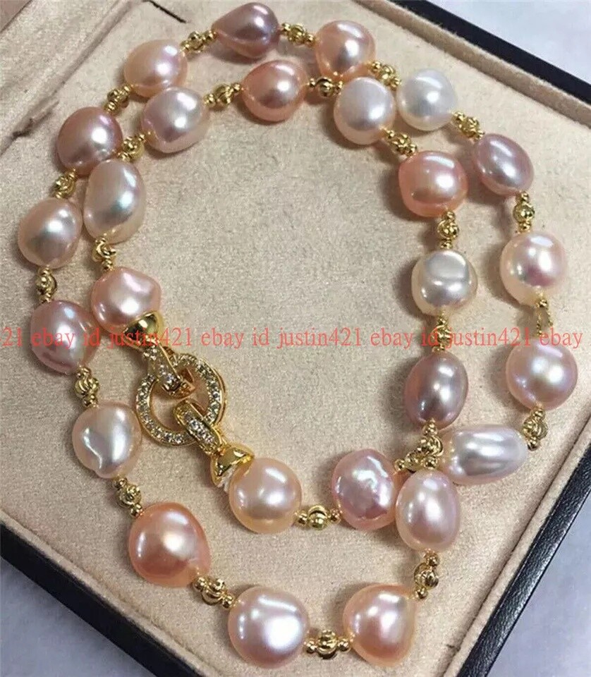 Elegant Genuine Natural South Sea Baroque Pink Purple Pearl Necklace 14-36”