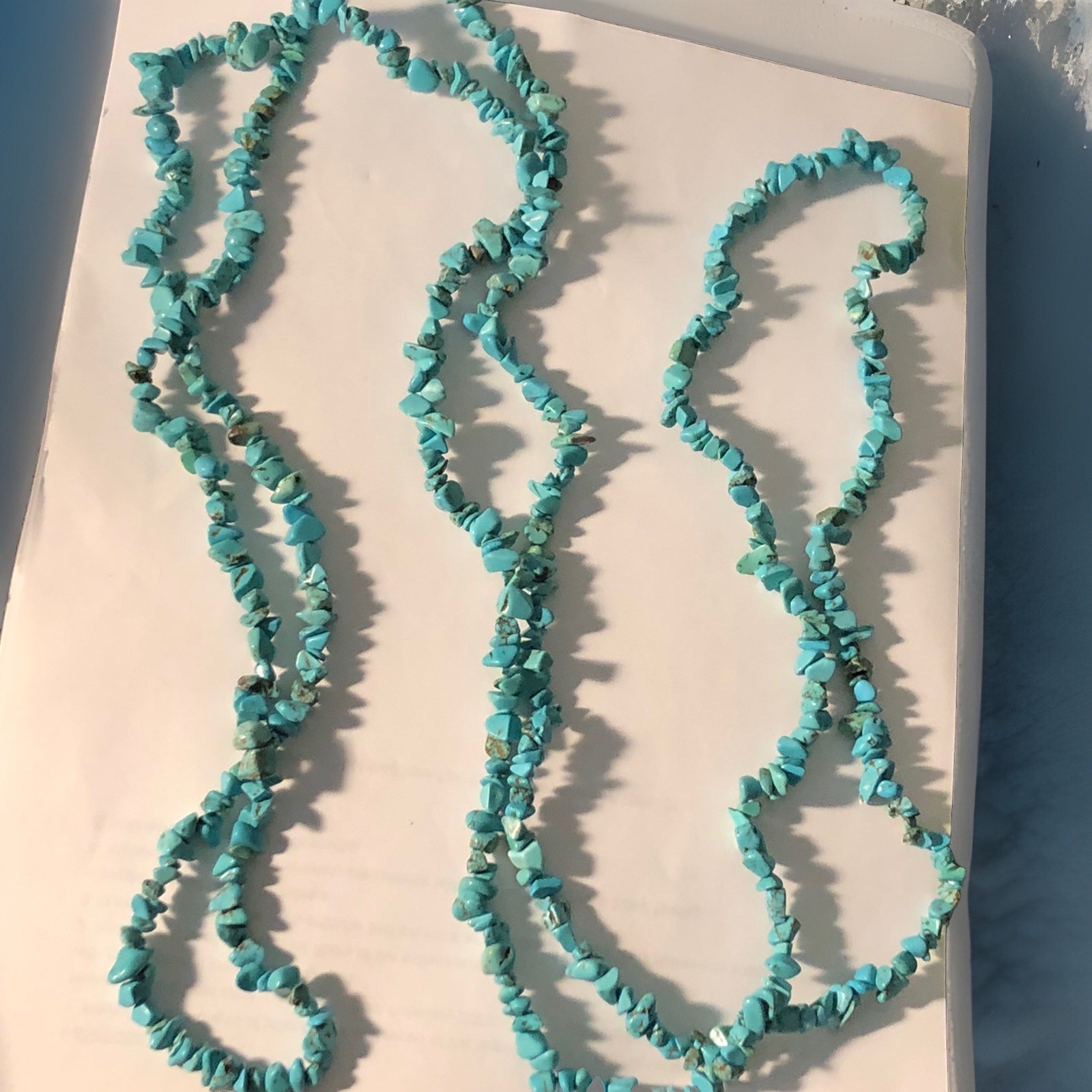 Vintage Triple Strand Turquoise Chip Necklace 6’ Long! Single Double All Shapes