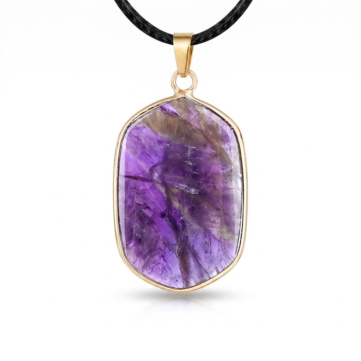 6PCS Healing Chakra Gemstone Pendant Necklace Black Cord Gold Charms Choker