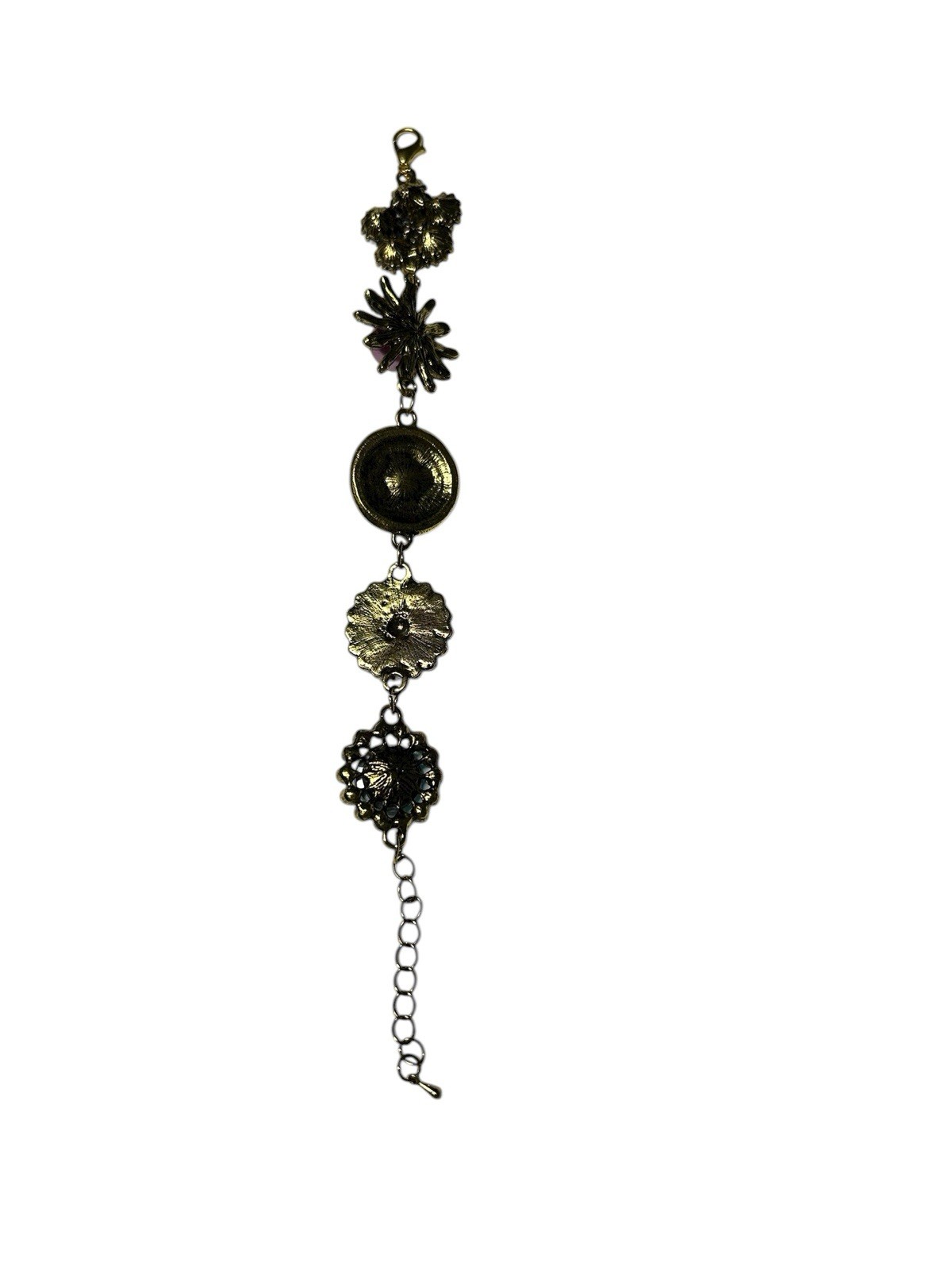 Colorful Rhinestone Floral Statement Bracelet Gold Tone Adjustable 7–8.5”