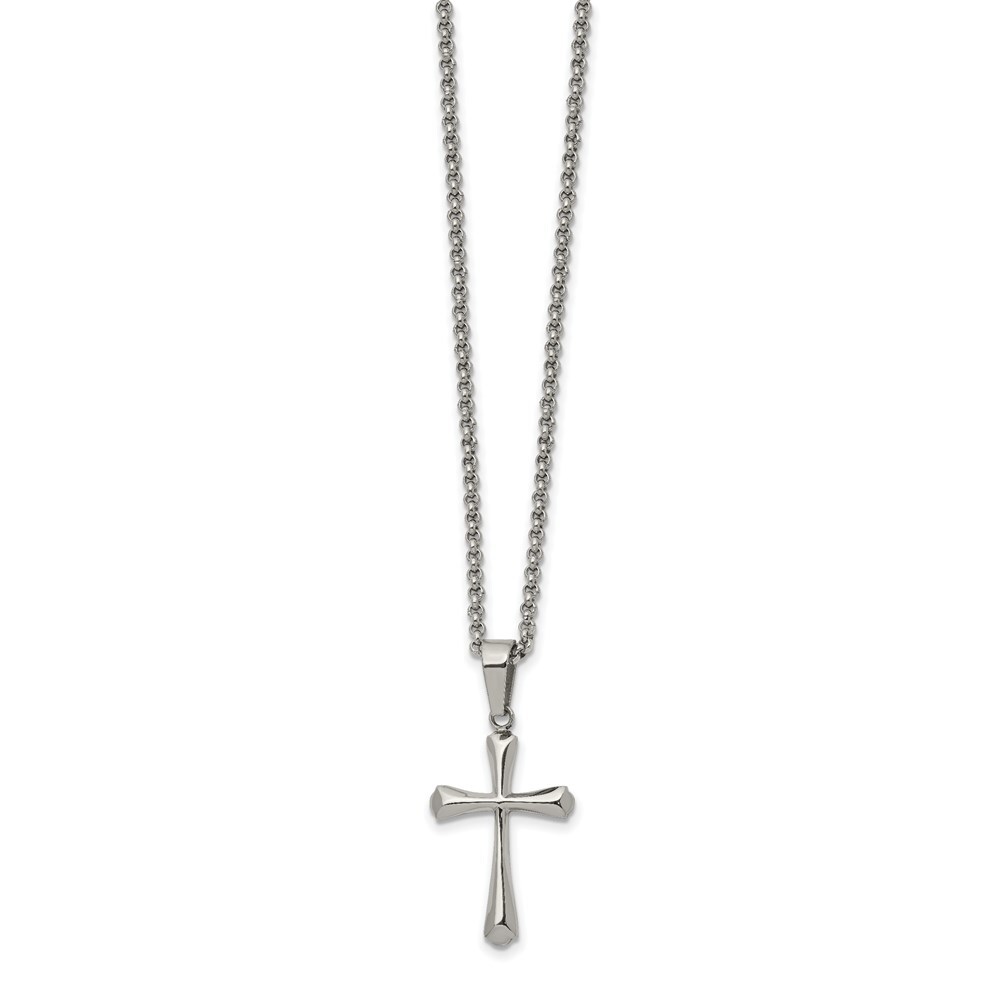 Chisel Men’s Necklace Stainless Steel Polished Cross Pendant Rolo Chain, 22 inch