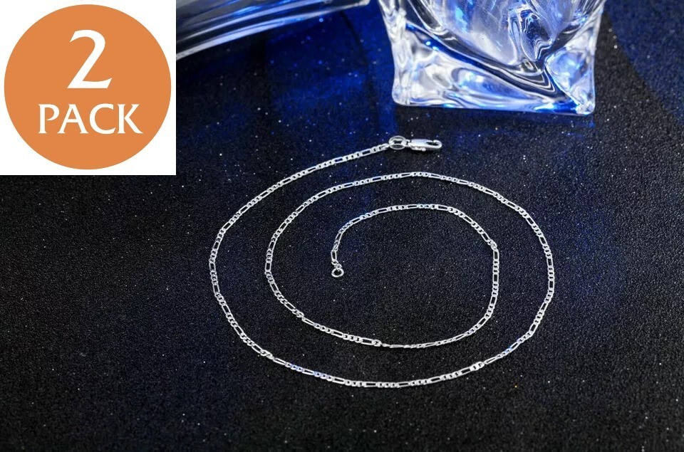 2x 925 Sterling Silver Curb Cuban Mens Womens Chain Necklace 925 Italy All Sizes