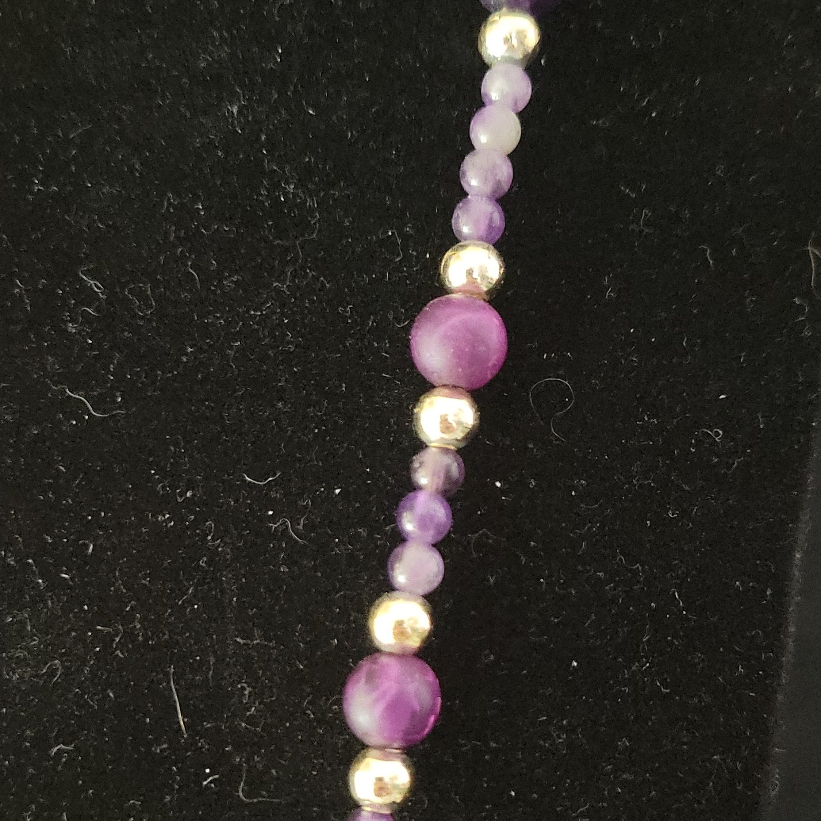 Purple Amethyst Heart Charm Pendant Beaded Necklace Adjustable Lobster Clasp