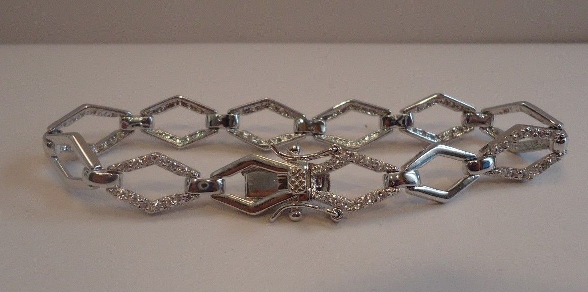 925 STERLING SILVER MARQUI SHAPE BRACELET 1.50ct LAB CREATED DIAMOND/ 7 1/2 ”