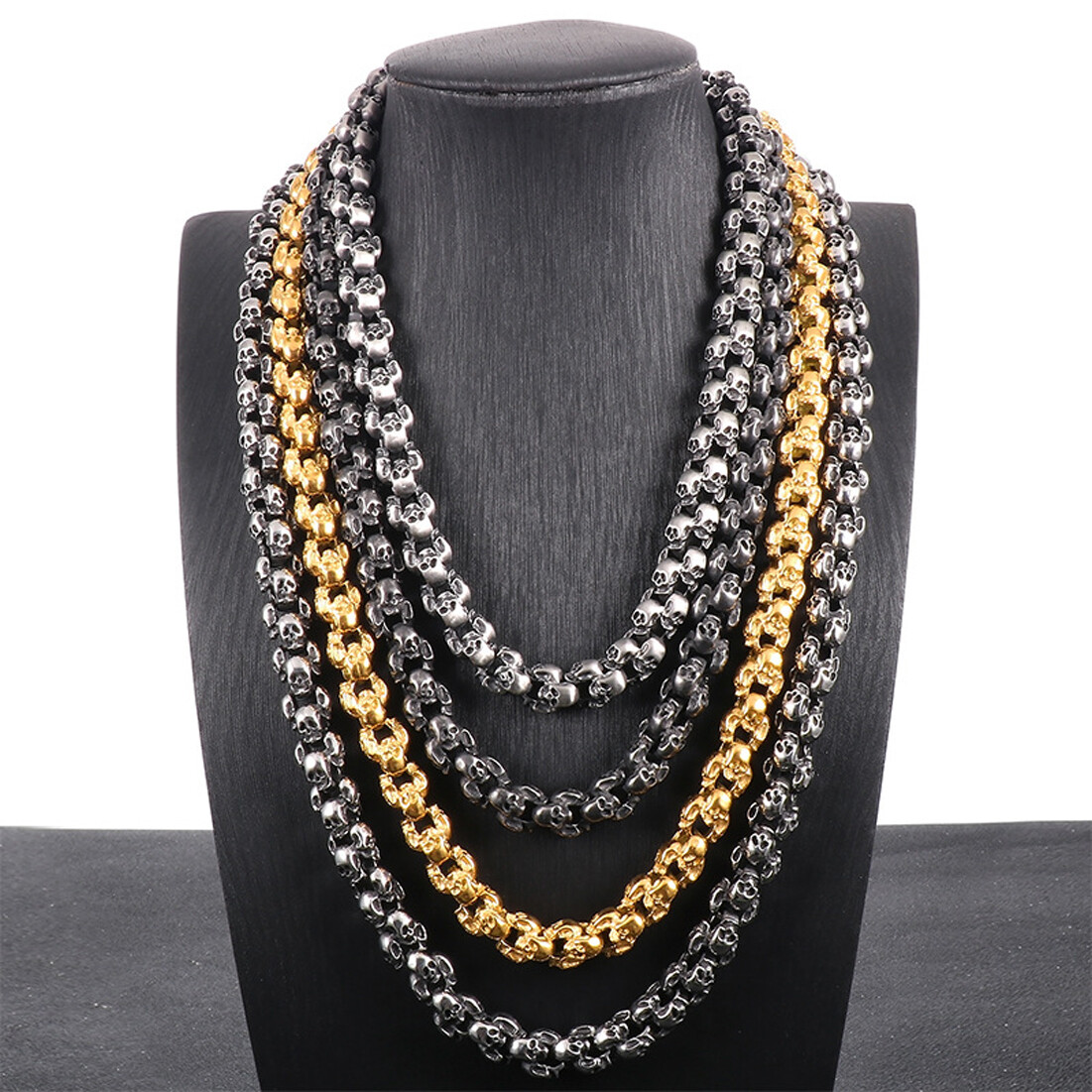 Multi-size Vintage 316L Stainless Steel Skull Link Chain Necklace For Cool Men