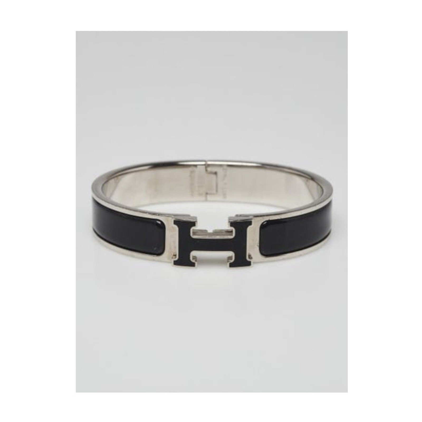 Hermes Black Enamel Palladium Plated Clic-H Narrow PM Bracelet