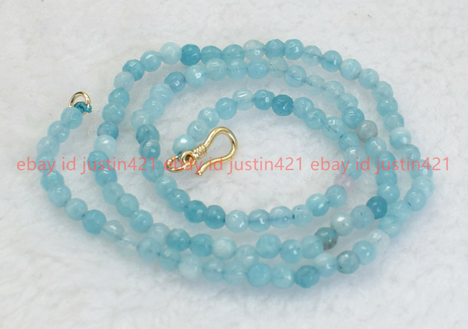 4mm Faceted Light Blue Aquamarine Round Gems Bead Necklace 16-28″