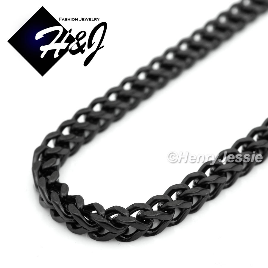 24″30″36″MEN Stainless Steel 4.5/6mm Black Plated Franco Box Cuban Curb Necklace