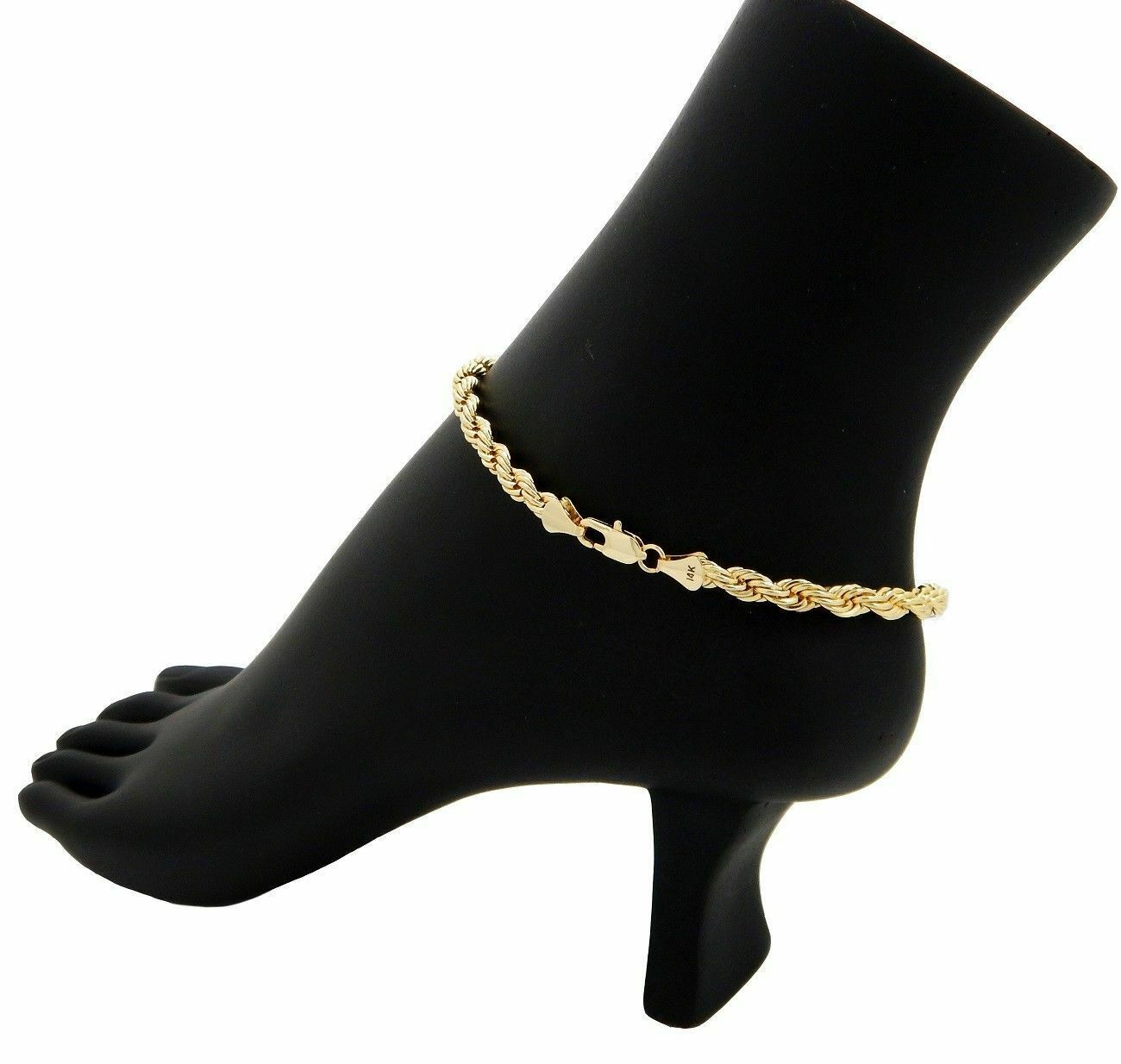 TWIST ROPE CHAIN ANKLET 5mm ANKLE BRACELET 10″ 14K ITALY GOLD PLATED
