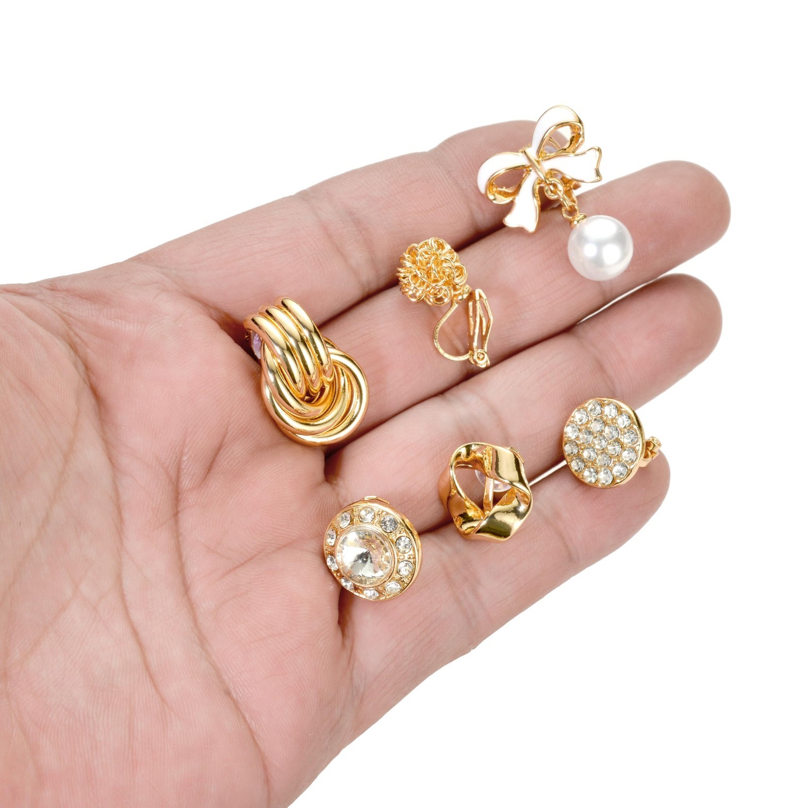 10-15 Pairs Non-Pierced Clip-On Earrings Set – Teardrop, Round, CZ, Pearl, Flowe