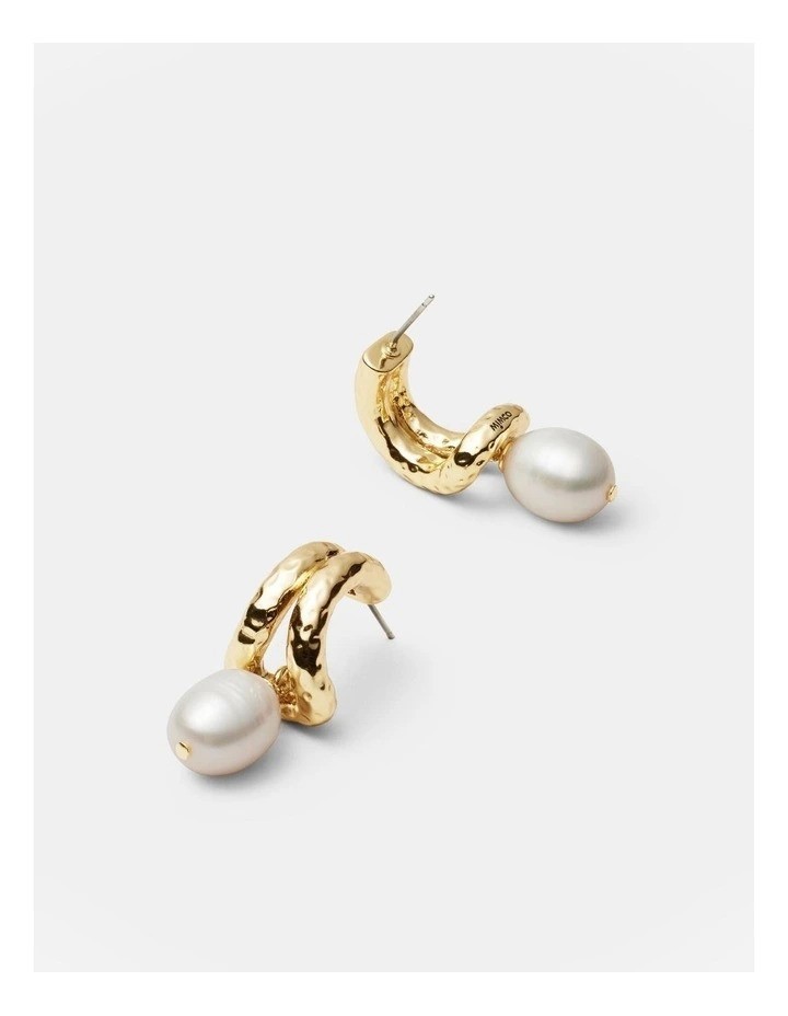 Mimco Reflective Pearl Hoop Earrings in Gold