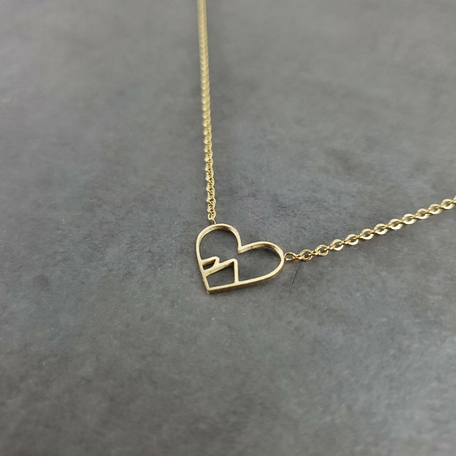 Mountain in Heart GOLD Plated Necklace Snowy Minimalist Sierra Hiking Outdoor