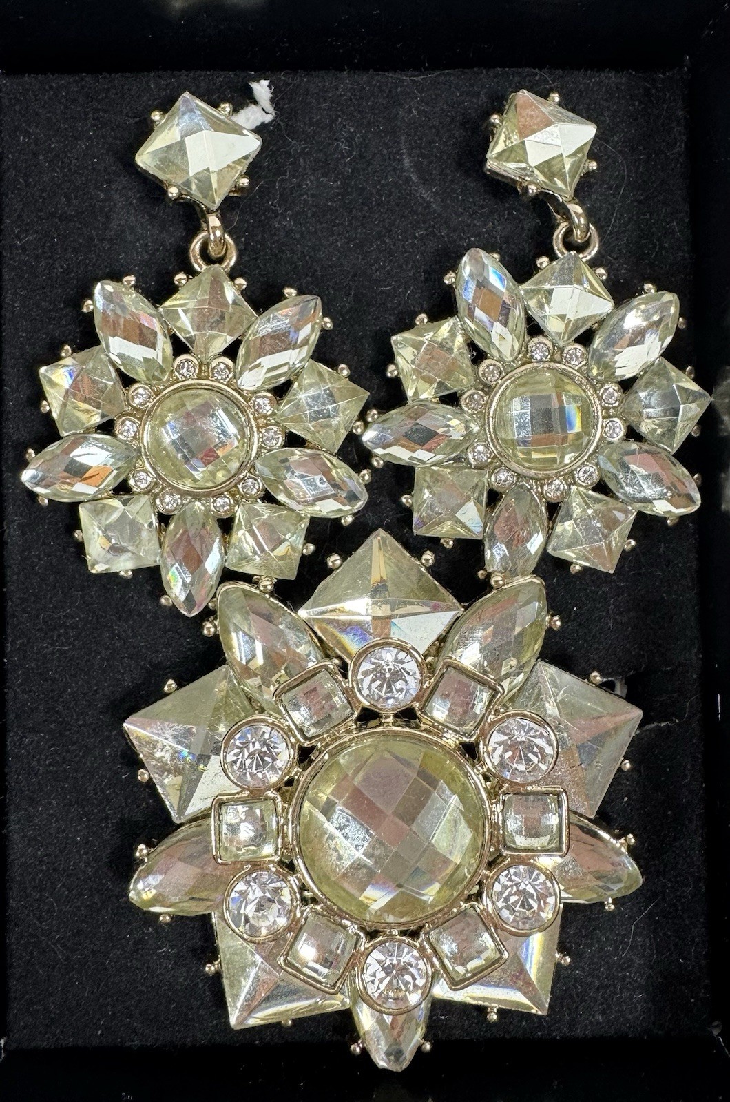 Pierced Dangle Earrings and Brooch Set Clear Rhinestones Large Bold Statement 2”