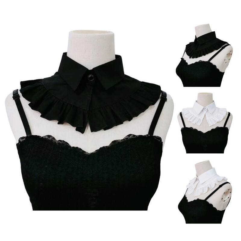 Women Elegant Ruffle Trim Lapel False Collar Button Front Blouses Half Shirt