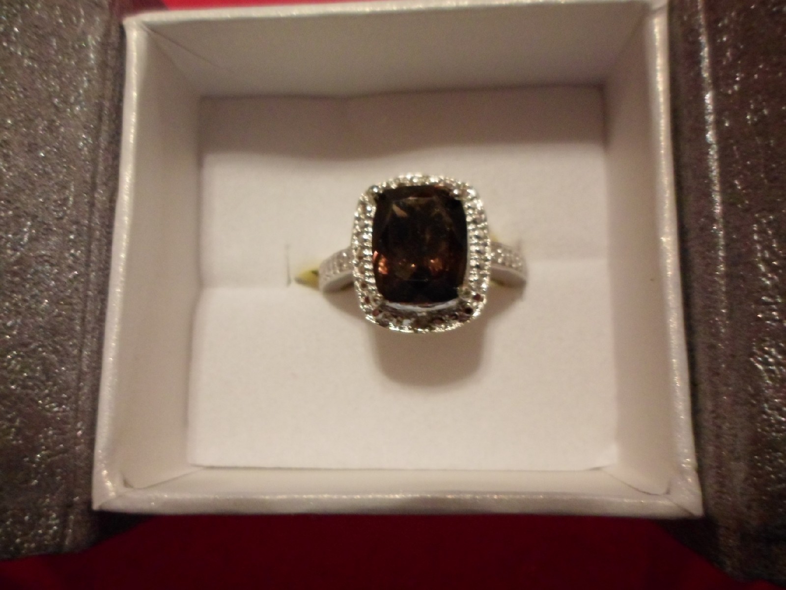 Brazilian Smokey Quartz Cushion Solitaire Ring in Platinum OverlaySize 7-3.11CTW
