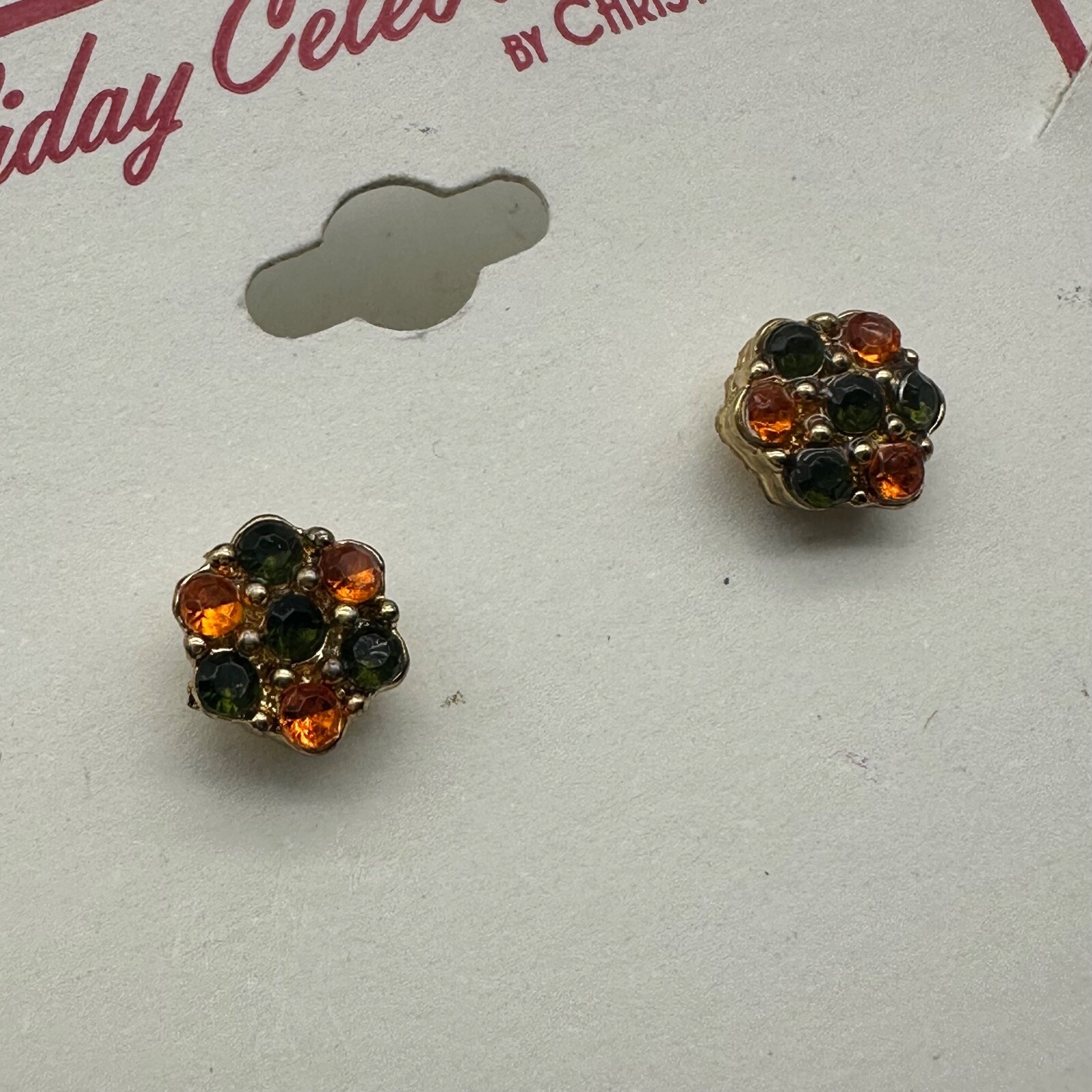 Christopher Radko Signed Stud Earrings Christmas Ornament Rhinestone Enamel