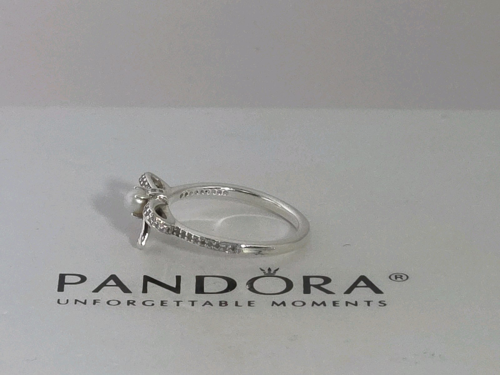 Pandora Sterling Silver Delicate Sentiments Pearl Bow Ring US 7 EU 54 #190971P