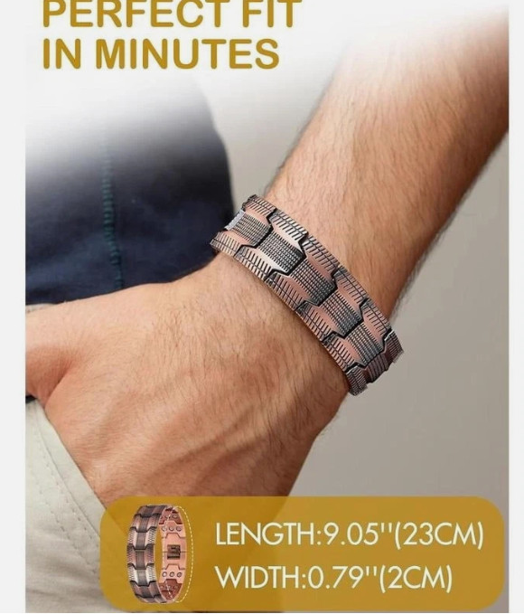 GMOX Men’s Copper Bracelet,3X Strength 99.99% Copper Magnetic Adjustable Length