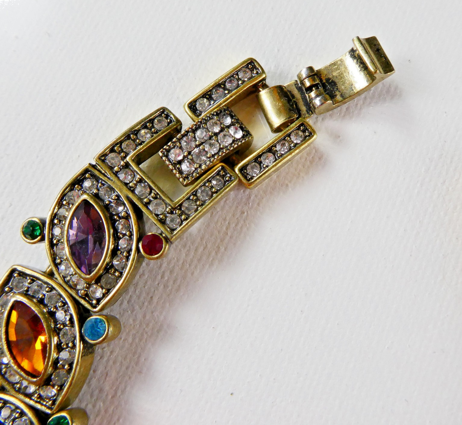 Heidi Daus Crystal Bracelet Multi Color Stones Brass Tone Beauty