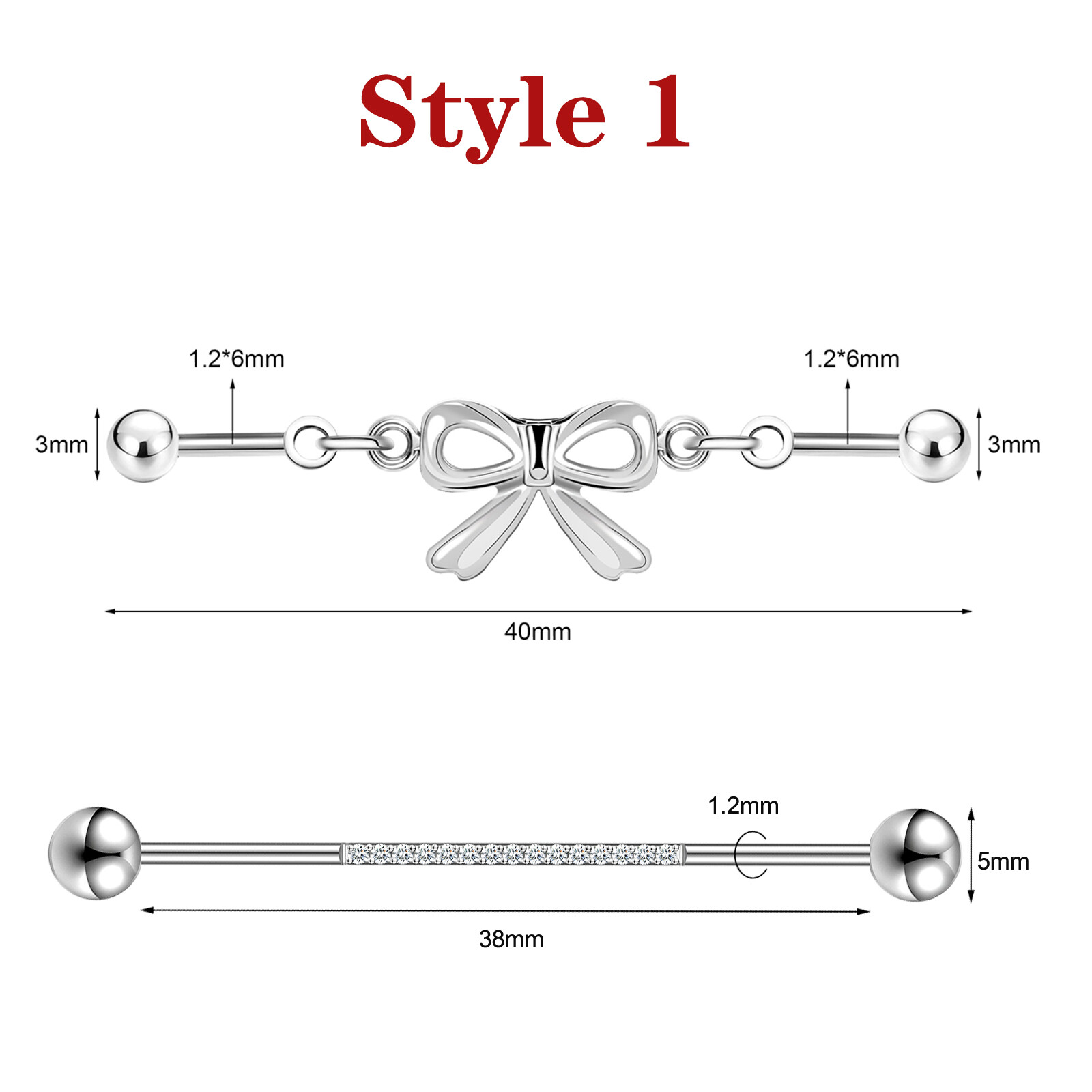 2Pcs 16G Stainless Steel Industrial Barbell Earrings Cartilage Piercing Jewelry