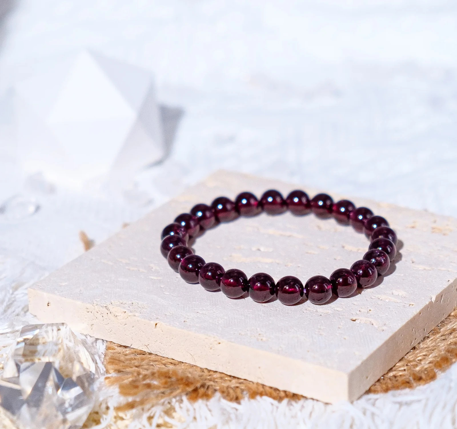 Natural Red Garnet Stone Beaded Bracelet Red Gemstone Healing Stretch Bracelet