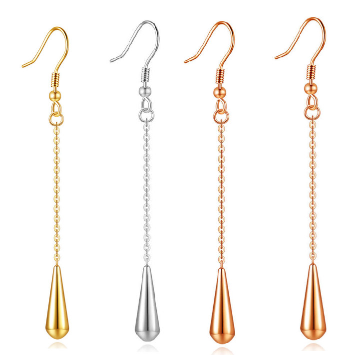 Fashion Titanium Hypoallergenic Steel Tassel Long Chain Teardrop Drop Earrings