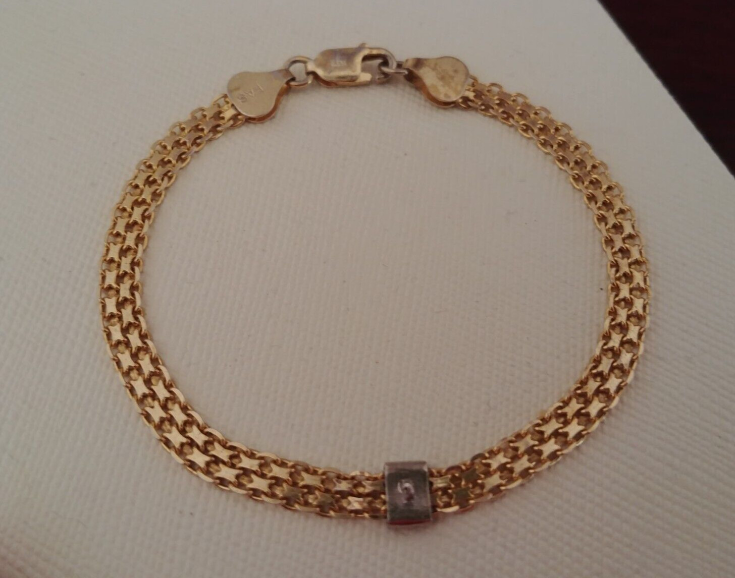 Woman’s 925 Sterling Silver FAS Vermeil Gold Bismark Charm Chain Bracelet 7.25″