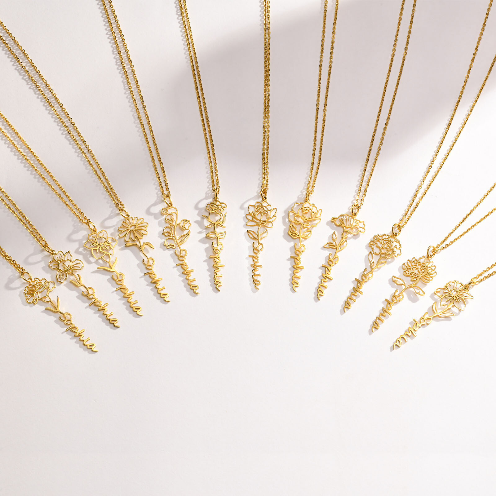 Birth Flowers Necklaces Name Personalized Pendant Gold Silver Gift Christmas Mom