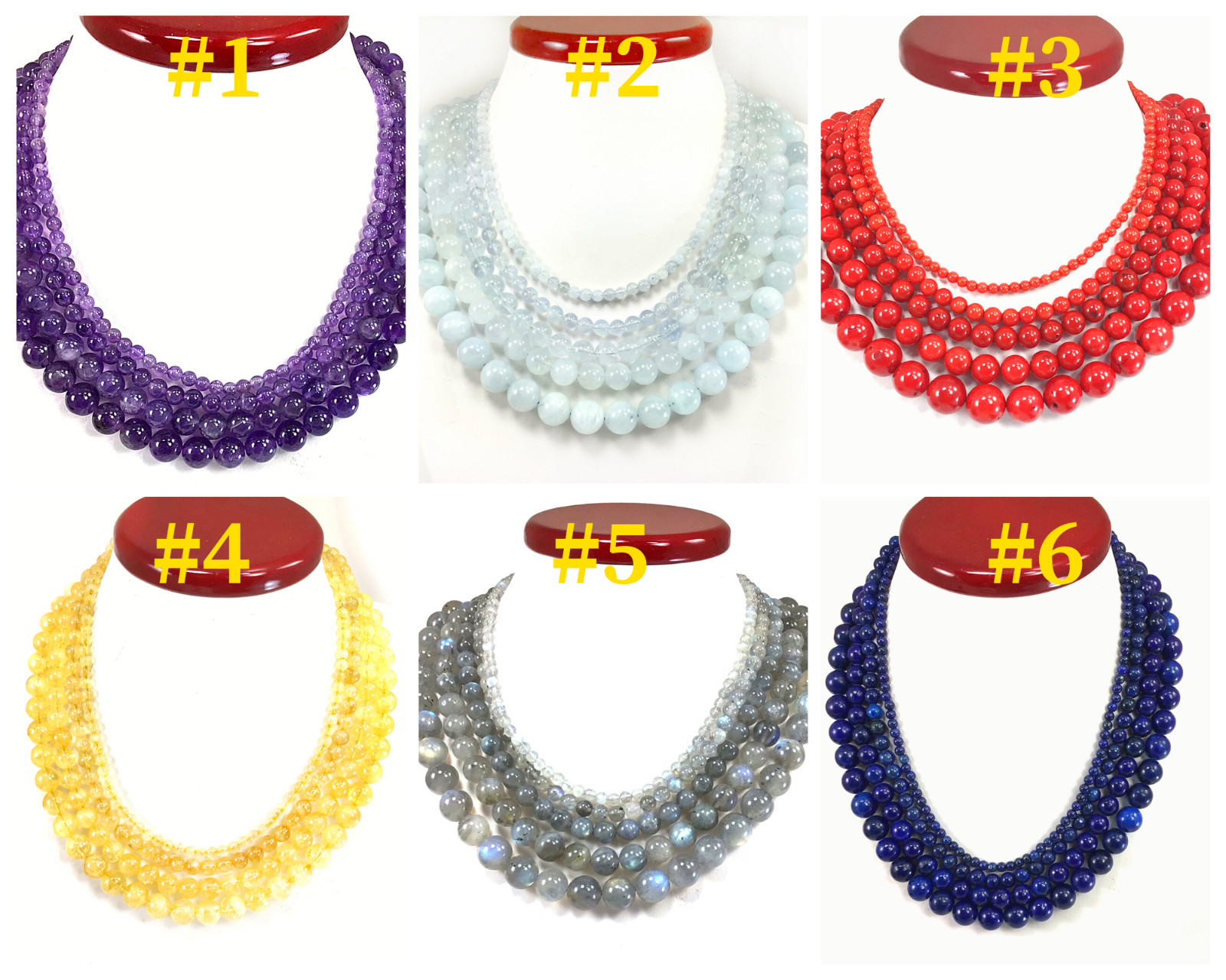 Handmade Gemstone Necklace Jewelry Smooth Round Beaded with Silver Lobster Clasp