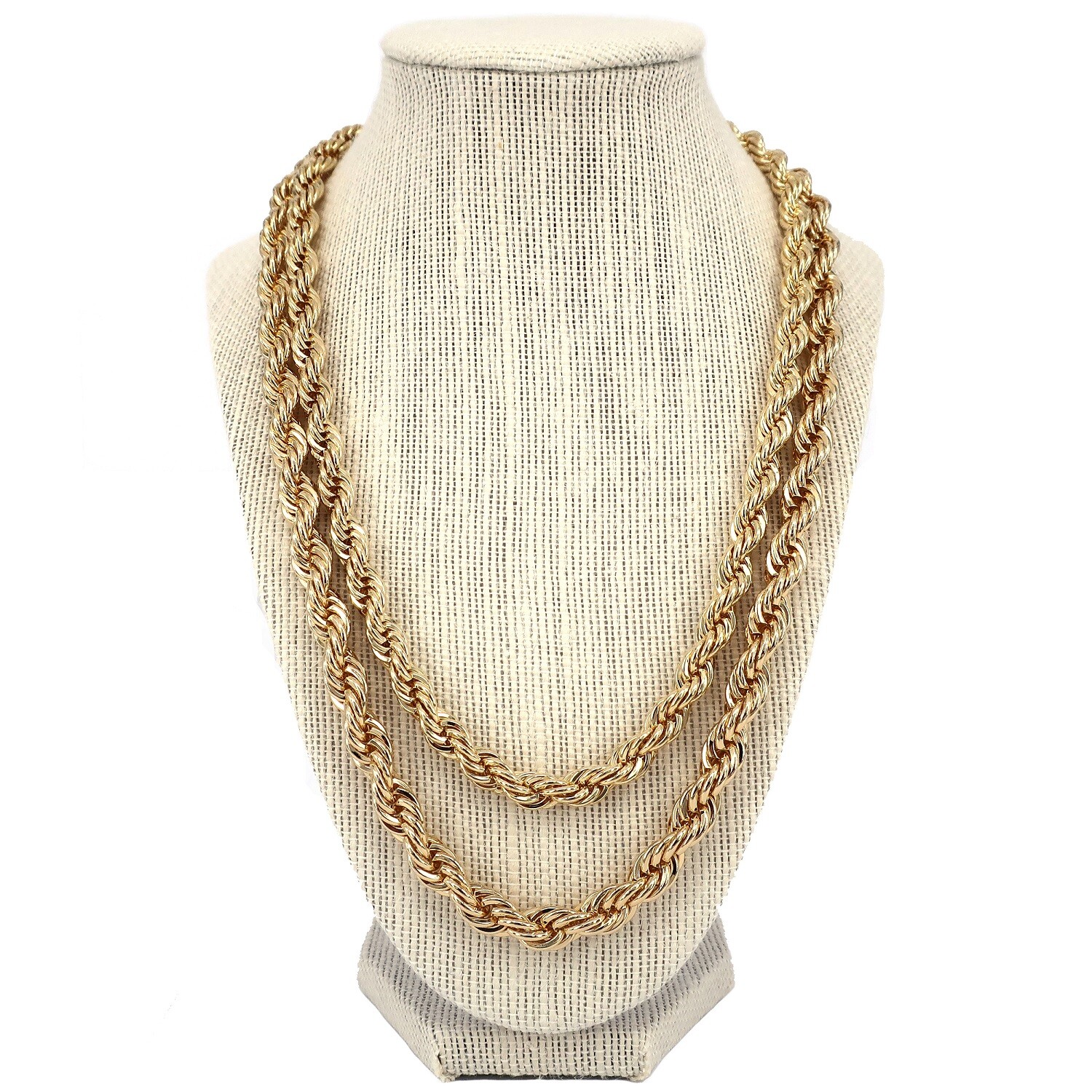 Men’s Rope Chain Necklace 8mm & 9mm 14k Gold Plated 20″, 22″, 24″, 26″ 30″ inch