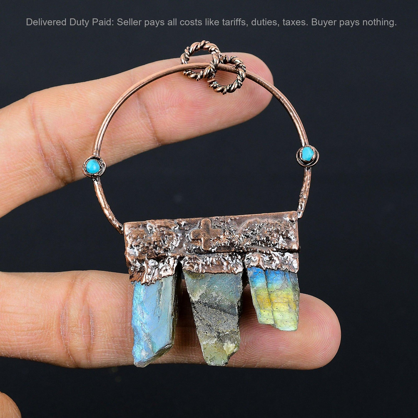 Labradorite Rough Gemstone Sleeping Beauty Turquoise Elegant New Pendant Copper